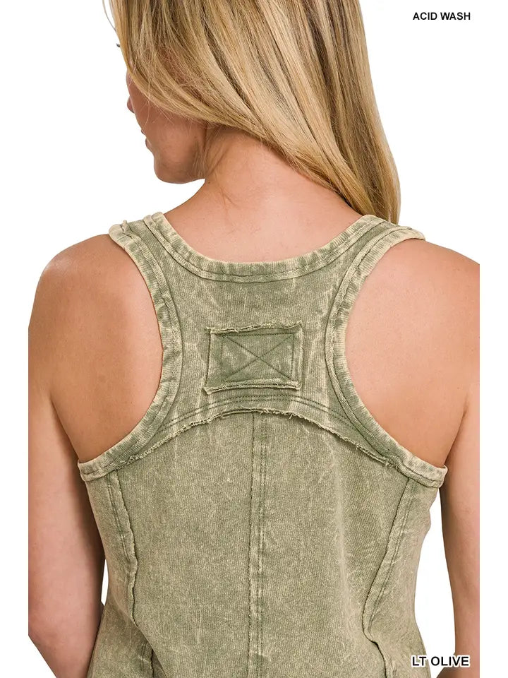 Mineral wash tank top Raw Edge V Neck Sleeveless Top
