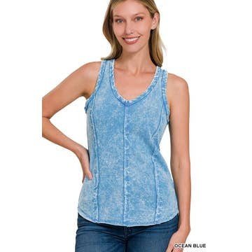 Mineral wash tank top Raw Edge V Neck Sleeveless Top
