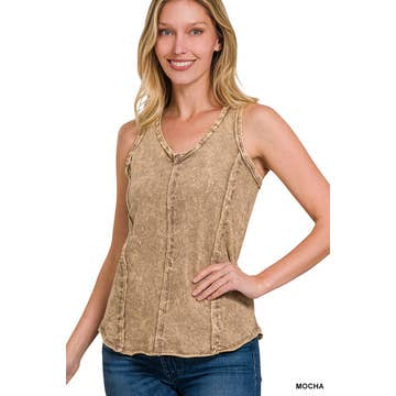 Mineral wash tank top Raw Edge V Neck Sleeveless Top