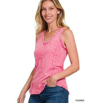 Mineral wash tank top Raw Edge V Neck Sleeveless Top