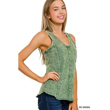 Mineral wash tank top Raw Edge V Neck Sleeveless Top