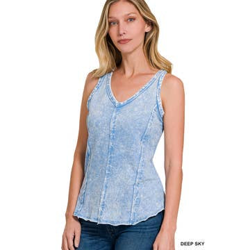 Mineral wash tank top Raw Edge V Neck Sleeveless Top