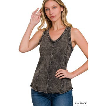 Mineral wash tank top Raw Edge V Neck Sleeveless Top