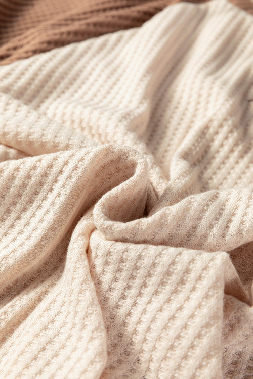 Camel Waffle Color Block Raglan Sleeve Top