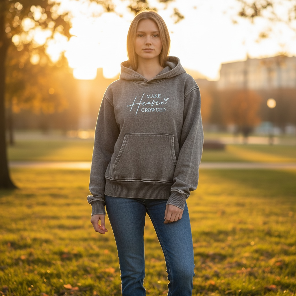 Hoodie Fleece acid washed Sweatshirt Kangaroo Pocket -Make Heaven Crowded