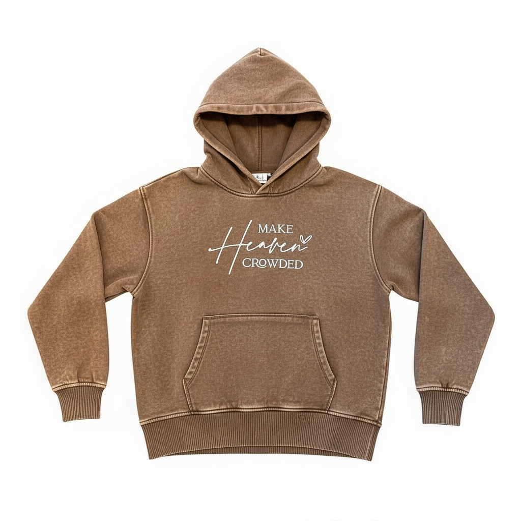 Hoodie Fleece acid washed Sweatshirt Kangaroo Pocket -Make Heaven Crowded