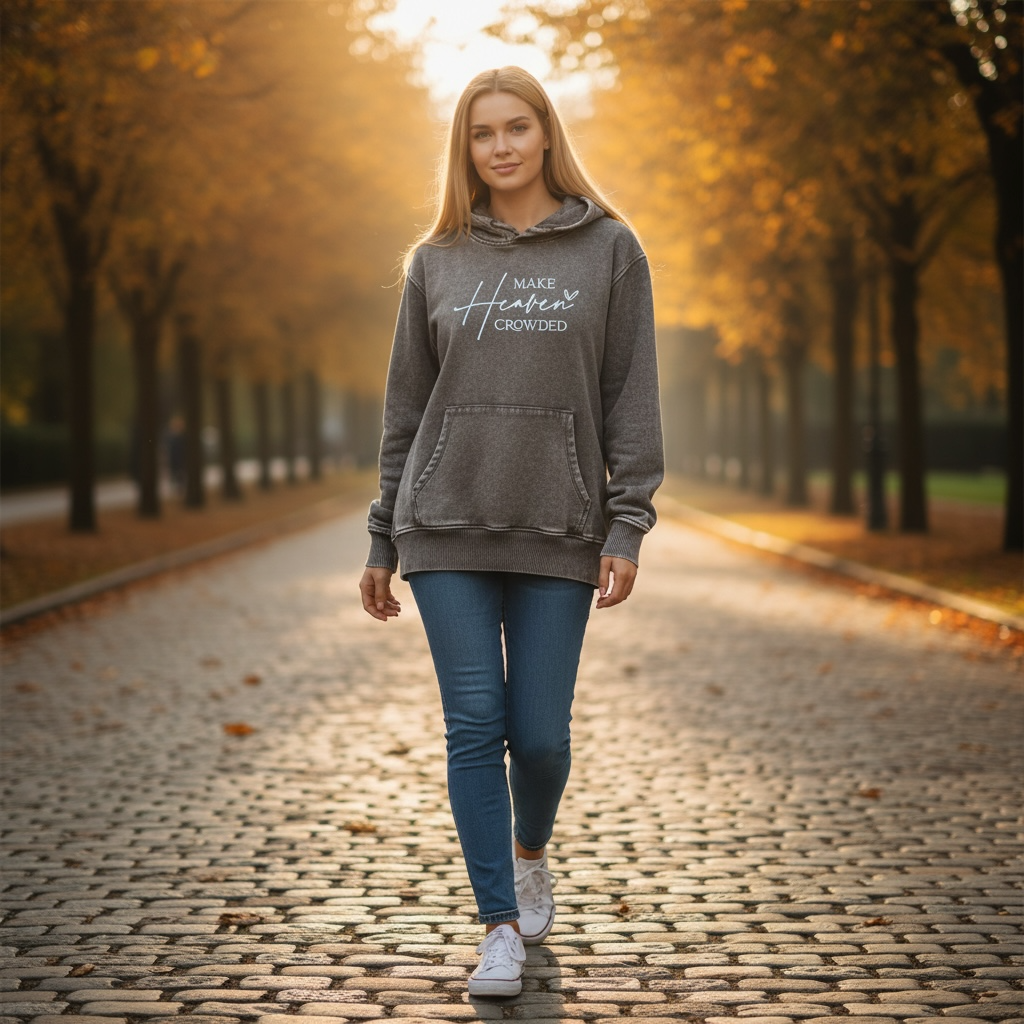 Hoodie Fleece acid washed Sweatshirt Kangaroo Pocket -Make Heaven Crowded