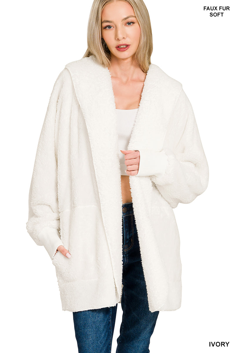 Fleece Hooded faux fur Jacket with Pockets