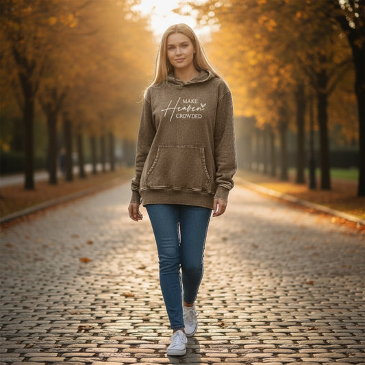 Hoodie Fleece acid washed Sweatshirt Kangaroo Pocket -Make Heaven Crowded