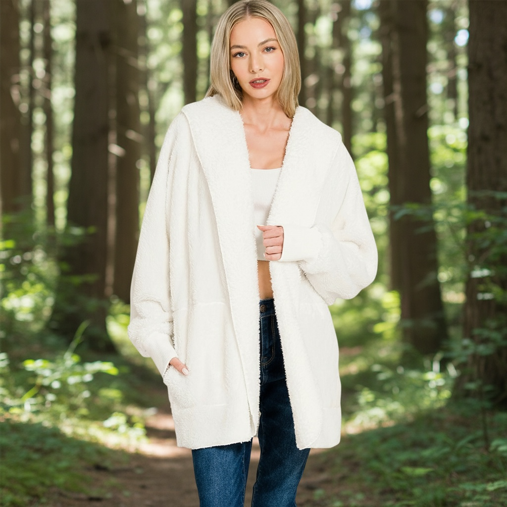 Fleece Hooded faux fur Jacket with Pockets
