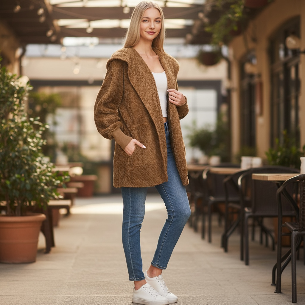 Fleece Hooded faux fur Jacket with Pockets