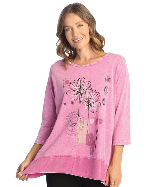 Mineral Washed ¾ Sleeve Tunic Top JESS AND JANE