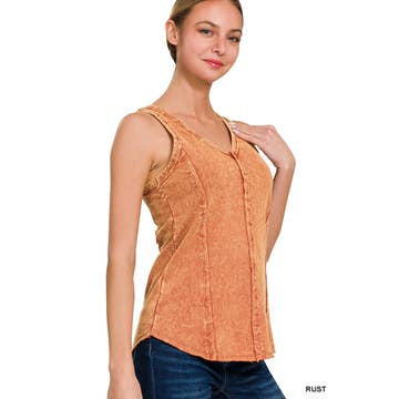 Mineral wash tank top Raw Edge V Neck Sleeveless Top