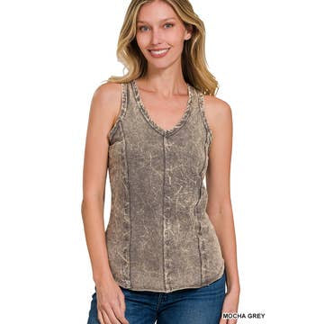 Mineral wash tank top Raw Edge V Neck Sleeveless Top