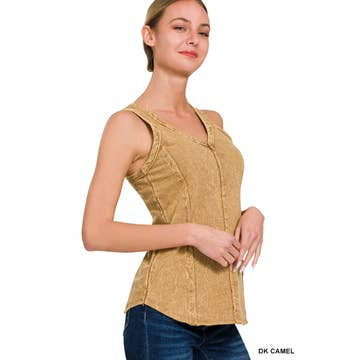Mineral wash tank top Raw Edge V Neck Sleeveless Top