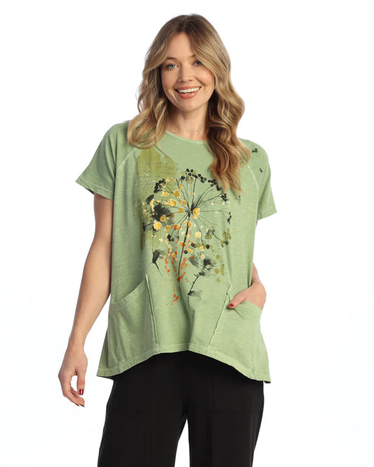 SHORT SLEEVE COTTON SLUB TOP WITH PATCH POCKETS Shale green Whimsical Dandelion