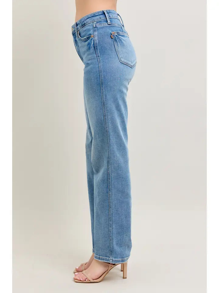 JUDY BLUE Mid Rise Tummy Control Vintage Wash Straight