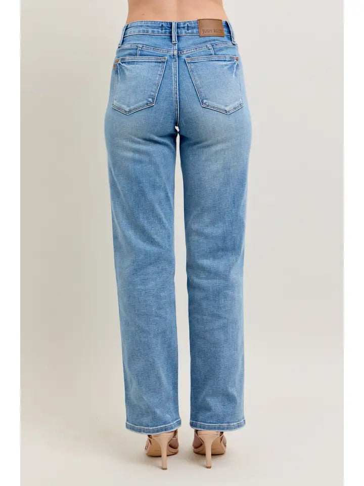 JUDY BLUE Mid Rise Tummy Control Vintage Wash Straight