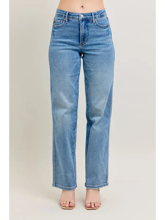 JUDY BLUE Mid Rise Tummy Control Vintage Wash Straight